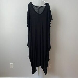 REVIR Linen Boho Relaxed Beachy Slouchy Lagenlook Sharkbite Kaftan OS Black